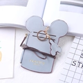 Light grey Mickey-shaped card holder with gold lettering, card slots, and brown lanyard - Blue