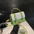 Lime green and white contrast leather crossbody bag with gold hardware and top handle - Green