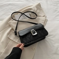 Fashionable black quilted shoulder bag with silver clasp and elegant pleated texture - Black