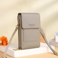 Grey PU leather touchscreen crossbody phone bag with two zippers and荔枝 grain - Gray