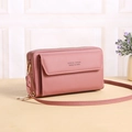 Dusty pink PU leather crossbody phone bag with double zippers and gold hardware detail - Deep Pink