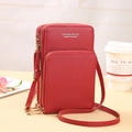 Chic red faux leather crossbody phone bag with triple zippers and adjustable strap - Red