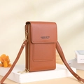 Petit sac à bandoulière marron pour téléphone portable en cuir PU à grain litchi - Marron