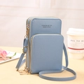 Light blue multi-functional crossbody phone bag with triple zippers and PU leather texture - Blue