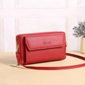 Women's minimalist double zipper crossbody phone bag in vibrant matte red leather - Red