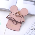 Pink cartoon mouse ear mini card holder with zip pocket and happy dream gold embossing - Pink