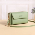 Sage green PU leather crossbody phone bag with double zippers and adjustable strap - Green