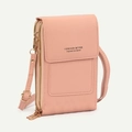 Petit sac bandoulière rose pour téléphone en cuir PU avec poches zippées et lettrage - Rose Clair