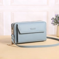 Light blue faux leather crossbody cell phone bag with dual zippers and front flap pocket - Blue