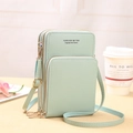 Mint green multi-layer touchscreen phone bag with three-zipper design and adjustable strap - Light Green