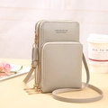Light gray multi-layer crossbody phone bag in textured faux leather with gold zippers - Gray