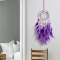 Handgefertigter lila Boho-Traumfänger mit Federn und warmer LED-Beleuchtung - Mit Licht / Lila