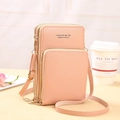 Pink multifunctional crossbody phone bag with three zipper compartments and textured finish - Light Pink