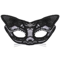 Elegante maschera da gatto in pizzo nero con paillettes lucide e strass scintillanti - Nero