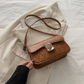 Chic caramel pleated crossbody bag with silver U-shaped metal lock and slim strap - Brown