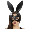 Maschera da coniglio sexy in ecopelle nera con borchie argentate per feste in costume - Taglia unica / Maschera da Coniglio in Pelle PU (WHDDT202102V1)