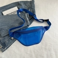 Royal blue transparent PVC chest bag with adjustable strap and silver metal hardware - Blue