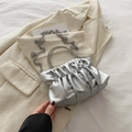 Silver pleated cloud handbag with rhinestone handles and chain strap for women - Silver