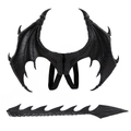 Drachenflügel und Schwanz Set für Halloween Kinderkostüm mit realistischer Schuppen-Textur - Einheitsgröße / Schwarze Flügel und Schwanz Set