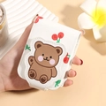 Portable white leather lipstick pouch with cute cartoon bear and cherry pattern print - White