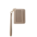 Taupe pebbled leather accordion card holder with wristlet and transparent ID window - Gray