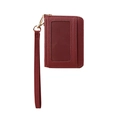 Burgundy litchi grain card holder with transparent window, gold zipper and wrist strap - Red