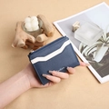 Portefeuille court zippé pour femme en similicuir PU style coréen minimaliste marine et blanc. - Bleu foncé