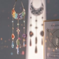 Bohemian gold moon suncatcher with colorful natural stones and agate slice pendant - Rainbow Moon Suncatcher
