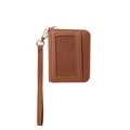 Porte-cartes marron en cuir grain litchi avec fenêtre d'ID et fermeture dorée - Marron