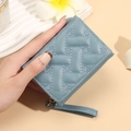 Porte-monnaie bleu Morandi pour femme avec broderie cœur et design matelassé - Bleu