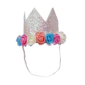 Rosa Glitzer Geburtstagskrone mit bunten Schaumrosen und Gummiband für Kinder - Paillettenweiß-Stil (WBAB202295)