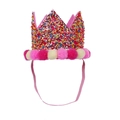 Rosa Pailletten Geburtstagskrone für Kinder mit bunten Streuseln und Plüschbesatz - Zuckerstreusel Bommel Stil / Schokoladenrosa-Stil (WBAB202296)