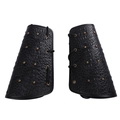 Bracciali gotici in ecopelle coccodrillo nera con rivetti in bronzo e lacci regolabili - Taglia unica / Parabraccia Nero con Trama a Coccodrillo (HVDQ19001)