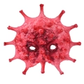 Detailed view of red coronavirus shaped latex mask with spikes for Halloween cosplay - Red Style (WDDD20290C)