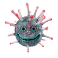 Palla antistress virus in lattice verde con sorriso e tentacoli rossi per Halloween - Stile Virus Corna Lunghe