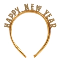Diadema dorata con purpurina Happy New Year para accesorios de decoración de fiesta 2024 - Talla única / Dorado (HAPPY NEW YEAR)