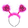 Pink Hen Party headband featuring vibrant feathers and heart-shaped decorative ornaments - Pink