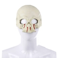 Realistic Halloween skeleton half-face mask with red blood stains and weathered bone finish - Bloody Skull Mask (HN16025) / Antique White-Blood Red