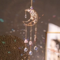 Golden moon life tree suncatcher with natural raw crystals and faceted glass pendants - Electroplated Moon Fluorite Tree of Life
