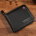 Men's carbon fiber texture wallet with zipper and three-color ribbon detail in black - Black