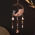 Pink crystal moon suncatcher with golden wire tree of life hanging decoration - Pink Half Moon Iceberg