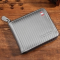 Men's large capacity wallet in grey carbon fiber texture with zipper closure - Silver