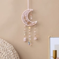 Pink crystal moon dreamcatcher suncatcher with life tree weaving and golden star charm - Pink Moonlight Tree of Life