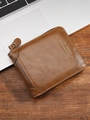 Brown vintage oil wax leather wallet with zipper closure and metallic brand logo - Brown