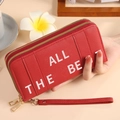 Cartera larga roja para mujer en cuero granulado con diseño de doble cremallera - Rojo