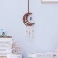 Bohemian moon-shaped dream catcher with natural red stones and crystal beads wall decor - Red Moon Night Moon Tree of Life
