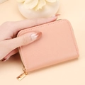 Porte-cartes compact en cuir PU rose pêche avec fermeture éclair en métal doré - Rose Clair
