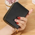 Porte-cartes noir à double fermeture éclair en cuir grainé avec finitions dorées - Noir