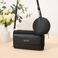 Women's black faux leather crossbody phone bag with round coin purse and logo detail - Black