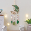 Moon-shaped suncatcher with green natural stones and agate slices in boho style - Green Aventurine Agate Suncatcher